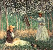 Claude Monet In the woods at Giverny Blanche Hoschede at her Easel with Suzanne Hoschede Reading oil painting picture wholesale